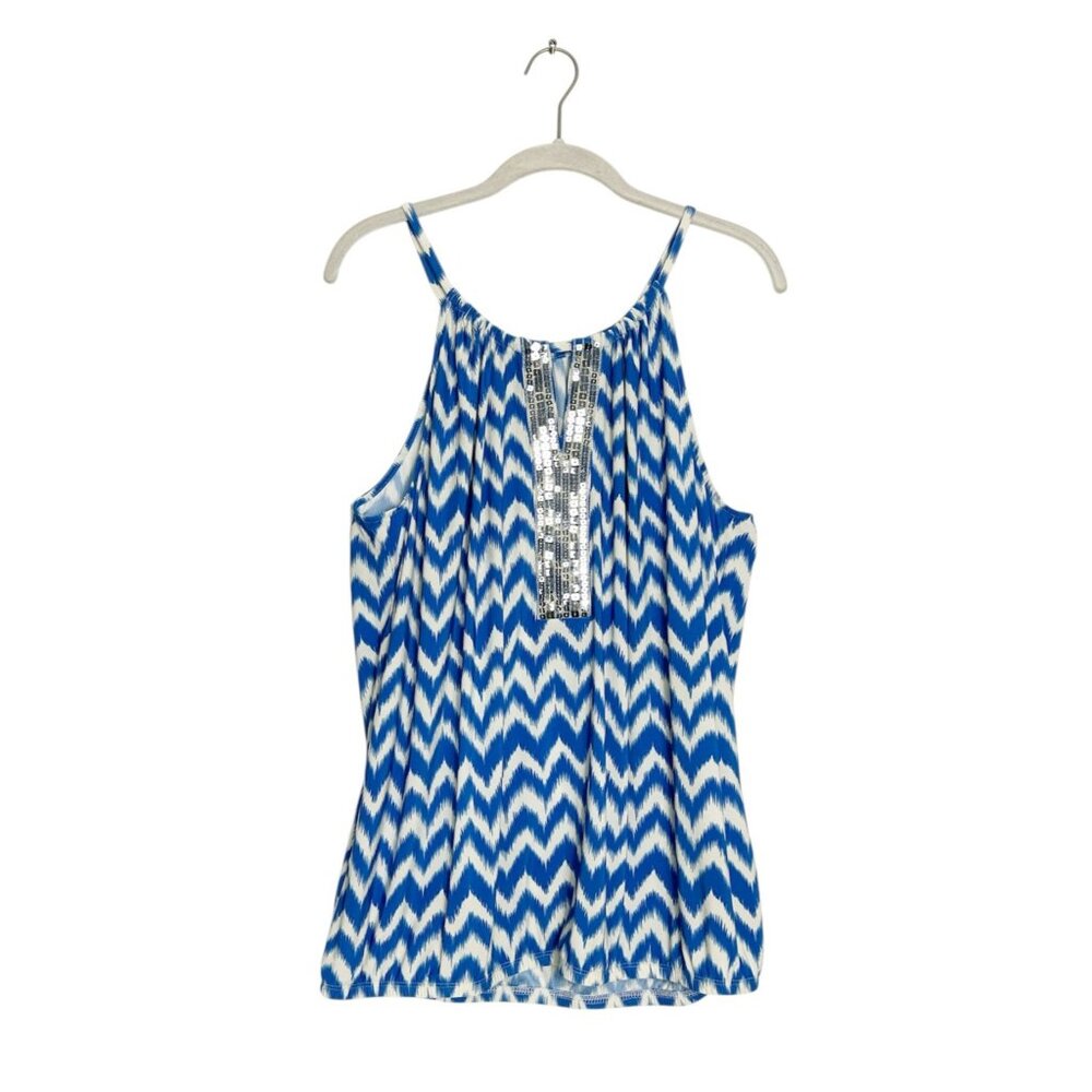 INC International Concepts Embellished Print Sleeveless Top in Blue/White- Sz XL